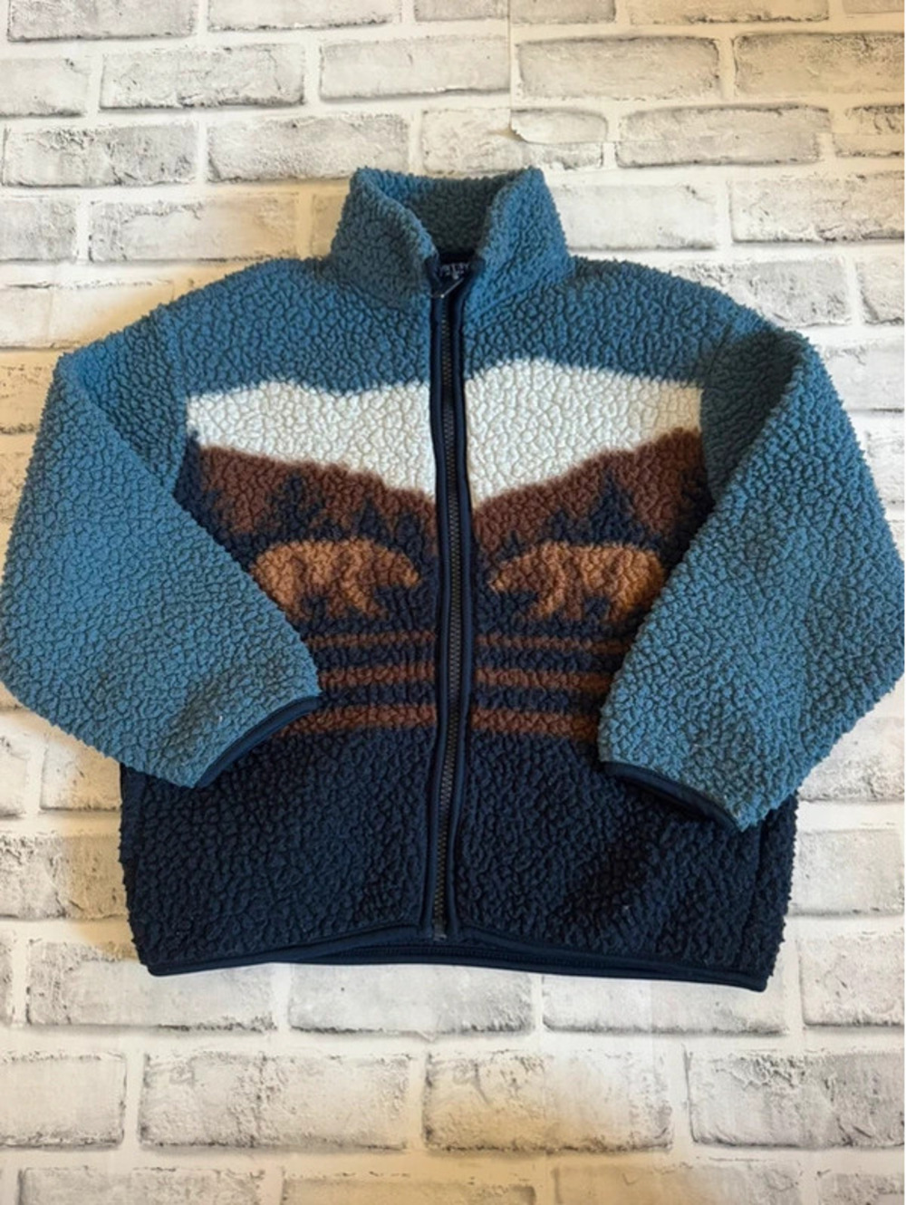 Youth Old Navy fuzzy fleece full zip blue bear jacket size 6/7